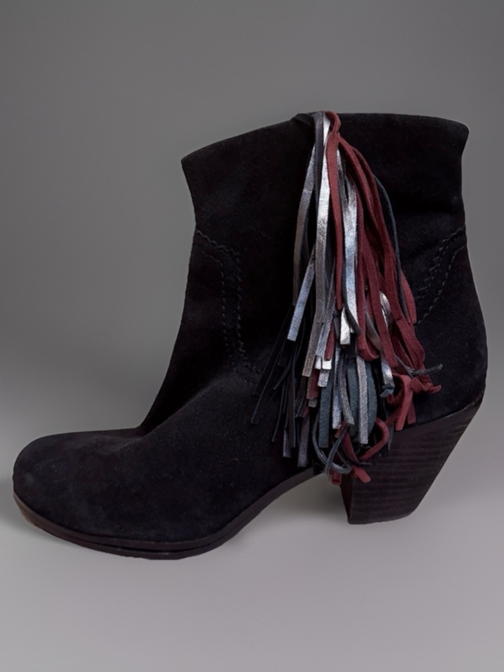Sam Edelman Black Suede Louie Ankle Boots with Fringe